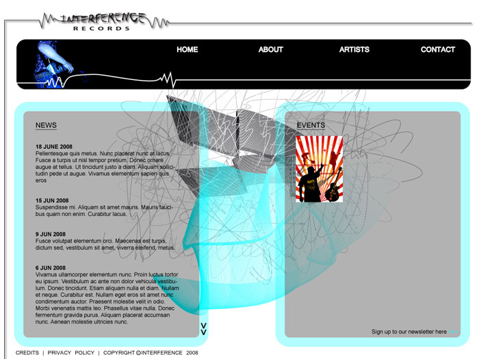 screen shot of a web design for a record company called interference