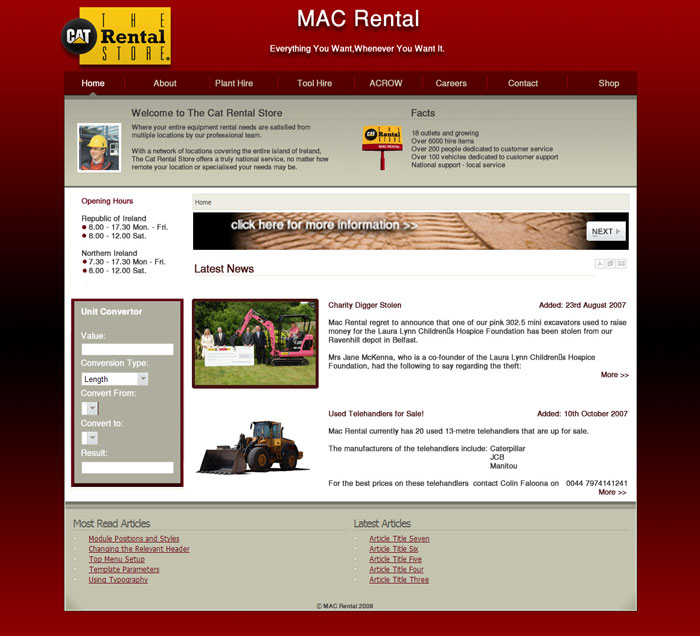 screen shot of a web design proposal for MAC Rental
