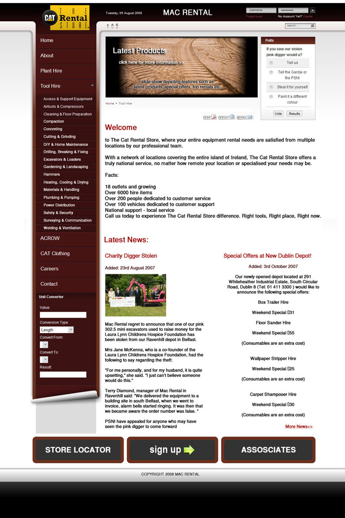 2nd screen shot of a web design proposal for MAC Rental